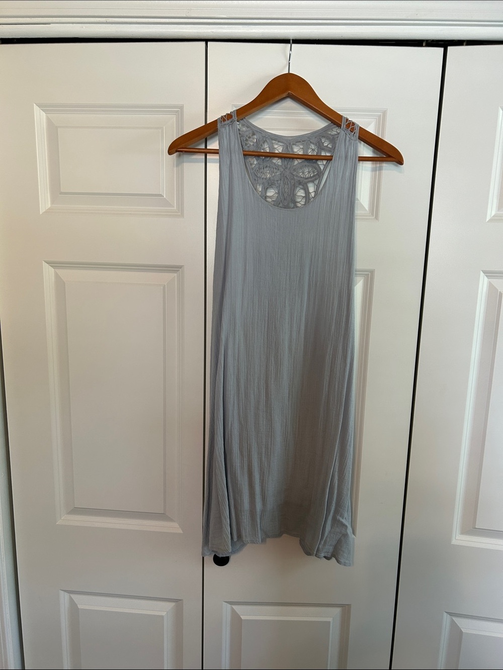 Tobi Light Blue Crochet-Back Mini Dress